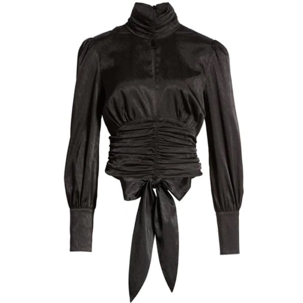 WAYF Womens Holly Mock Neck Satin Jacquard Top Black Size XS